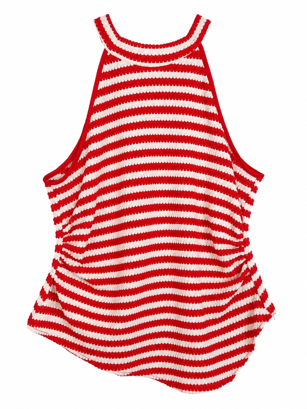 Asymetrical Red and White Striped Crochet Tank Top - 1XL